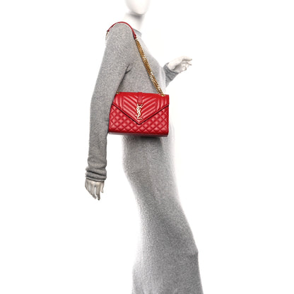 Saint Laurent Grain De Poudre Textured Mixed Matelasse Triquilt Medium Monogram Satchel New Red 2 of 11