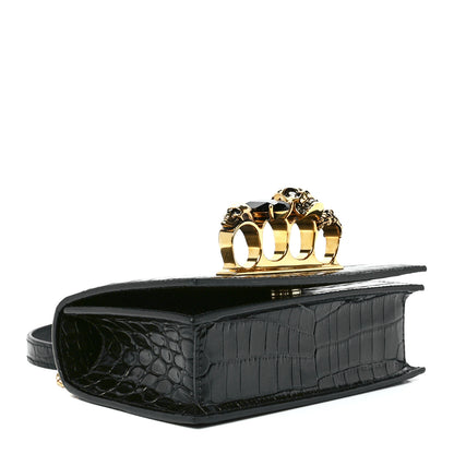 Alexander McQueen Calfskin Crocodile Embossed Mini Jeweled Satchel Black 4 of 12