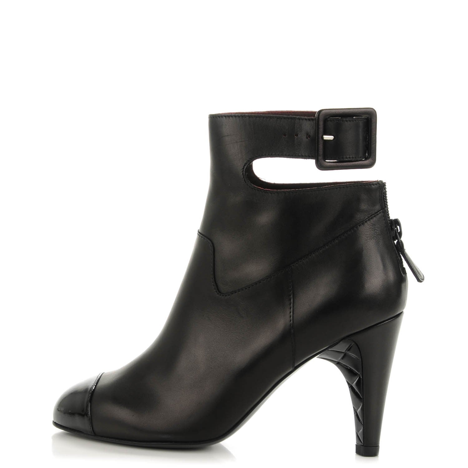 Chanel Calfskin Patent CC Cap Toe Short Boots 36 Black 1 of 7