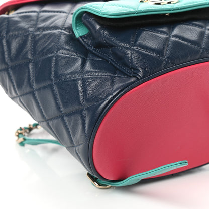 Chanel Goatskin Quilted Duma Drawstring Backpack Navy Turquoise Pink 9 of 10