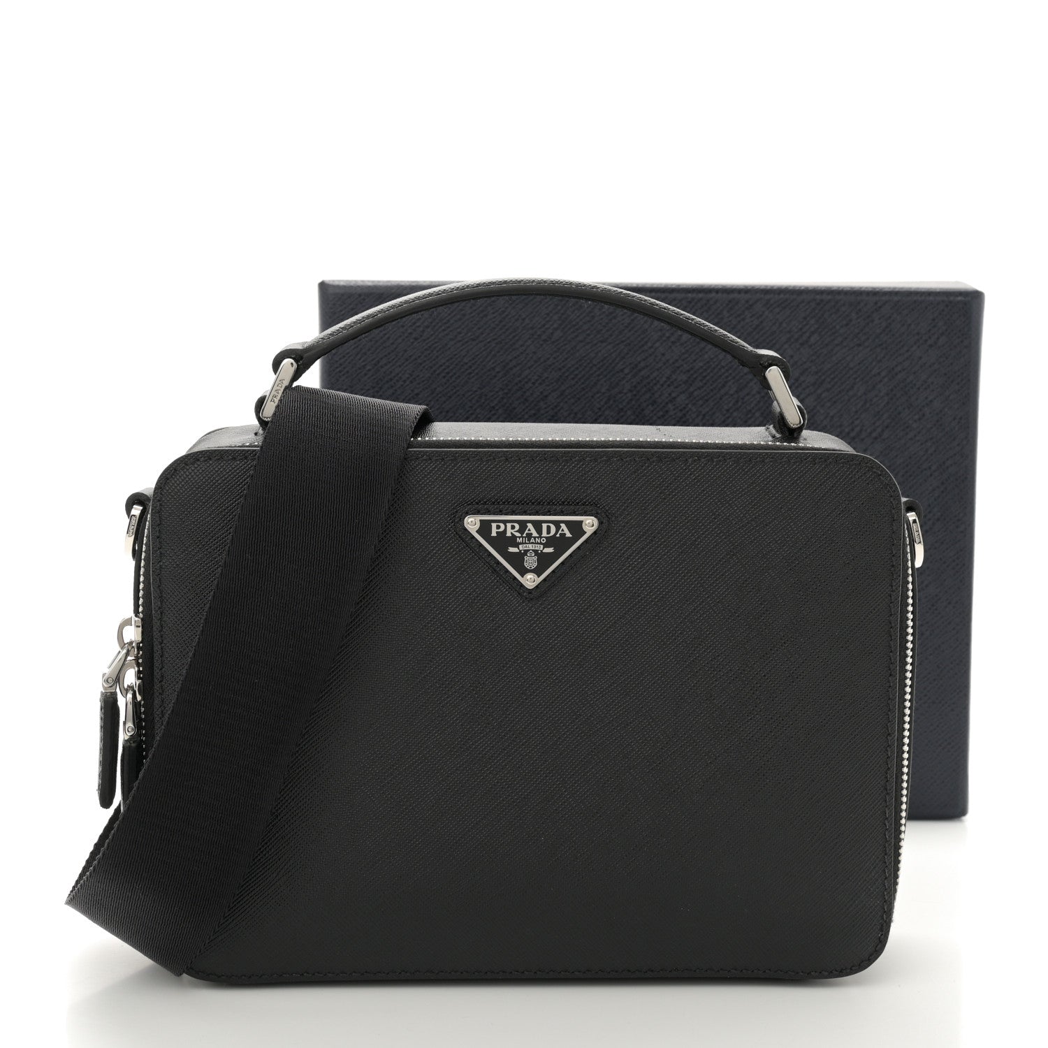 Prada Saffiano Travel Medium Brique Crossbody Bag Black 1581635