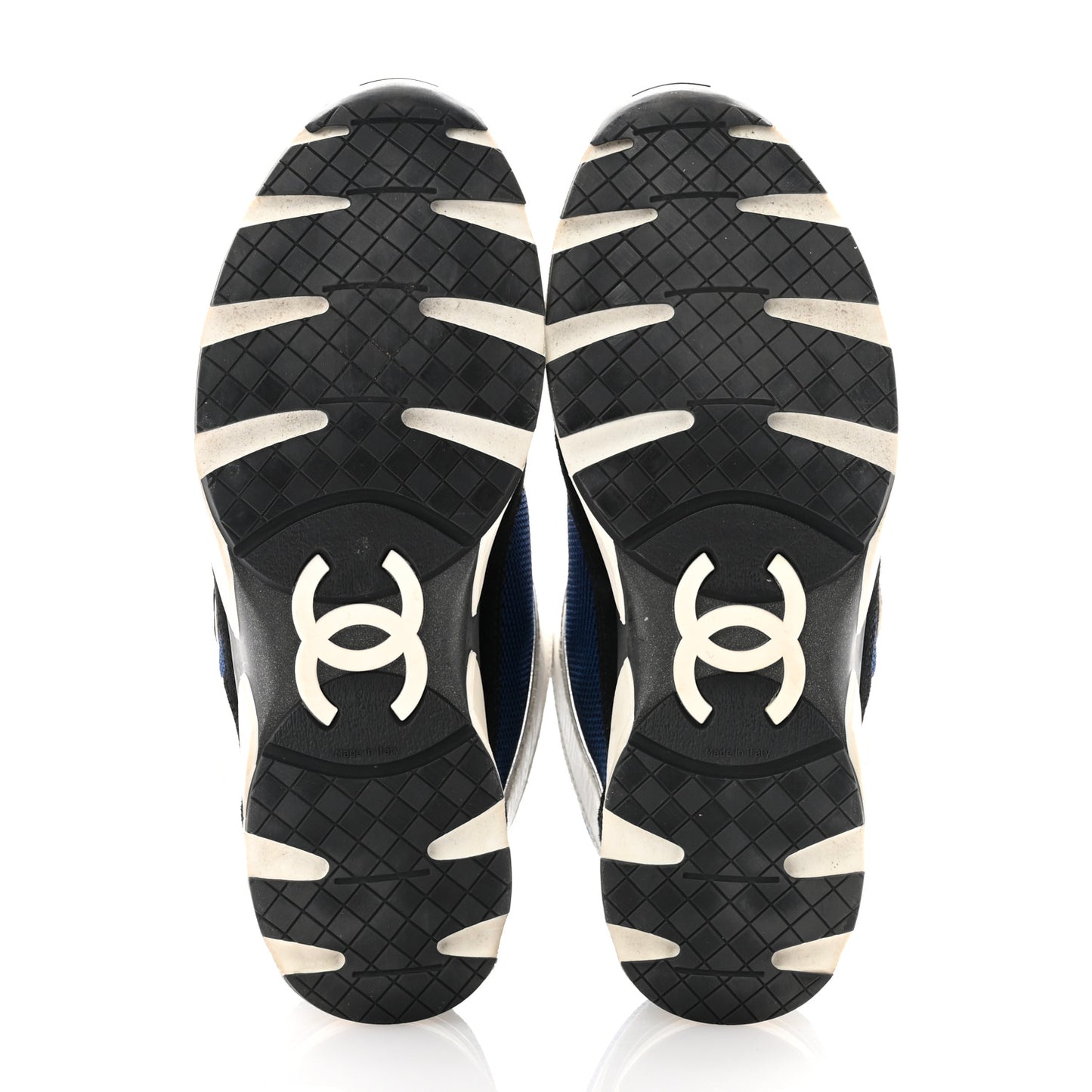 Mesh Suede Calfskin Womens CC Sneakers 37.5 Dark Blue Black White