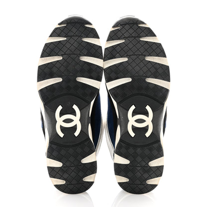 Chanel Mesh Suede Calfskin Womens CC Sneakers 37.5 Dark Blue Black White 5 of 10