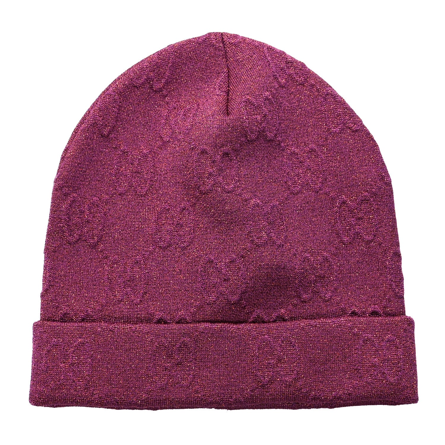Gucci Polyblend GG Monogram Shine Embhat Beanie Hat M Fuxia 1 of 4