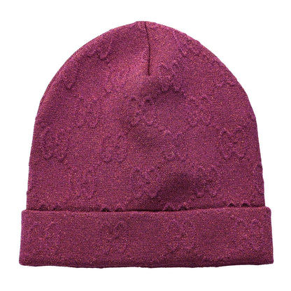 Gucci Polyblend GG Monogram Shine Embhat Beanie Hat M Fuxia 1 of 4
