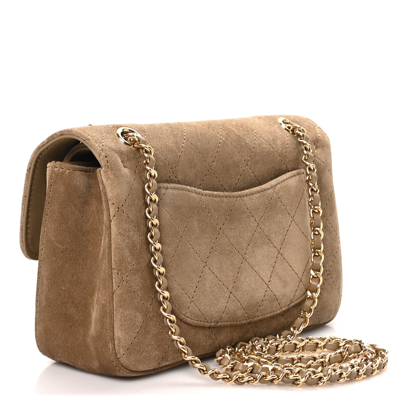 Suede Calfskin Mini Souplissimo Flap Dark Beige