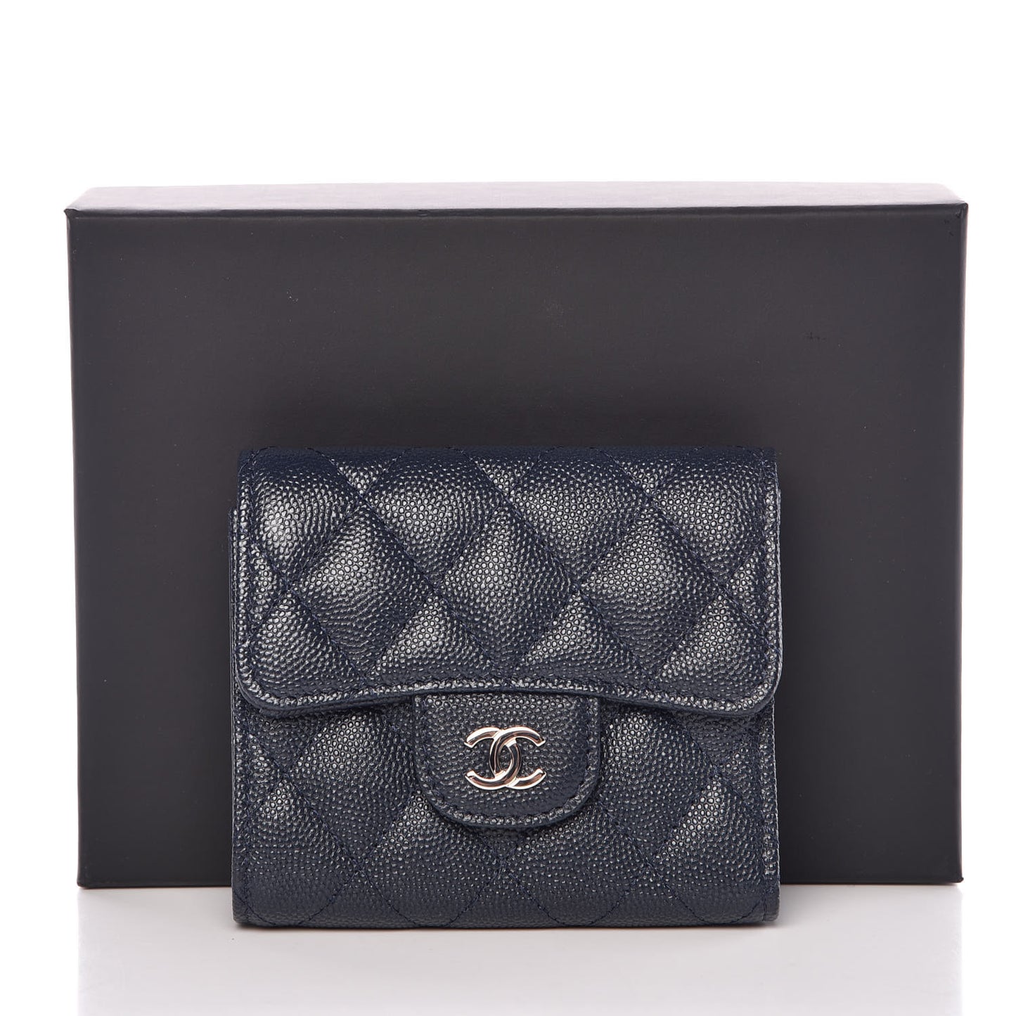 Caviar Quilted Compact Flap Wallet Navy
