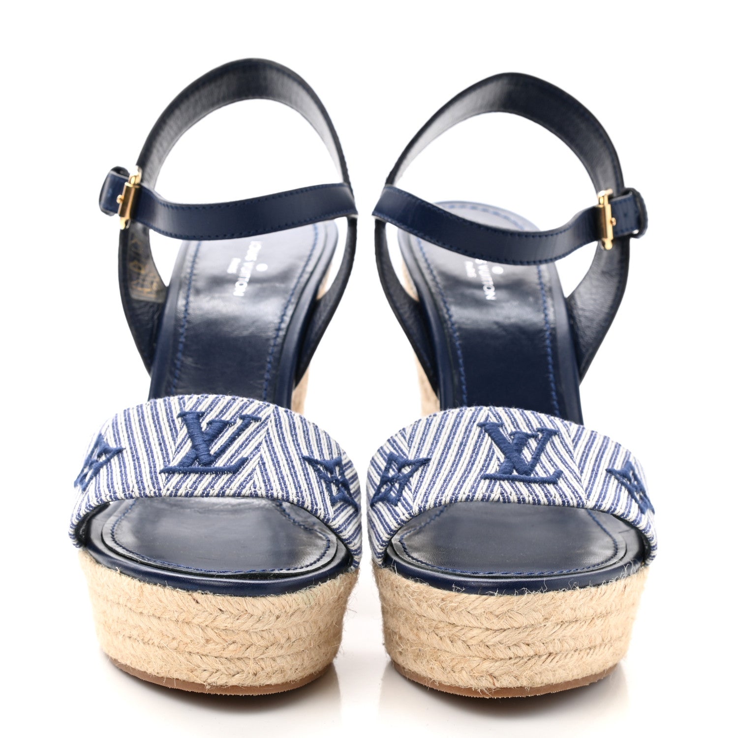Louis Vuitton Calfskin Canvas Monogram Sail Away Wedge Sandal 38 Marine 2 of 10