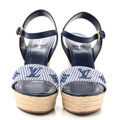 Louis Vuitton Calfskin Canvas Monogram Sail Away Wedge Sandal 38 Marine 2 of 10