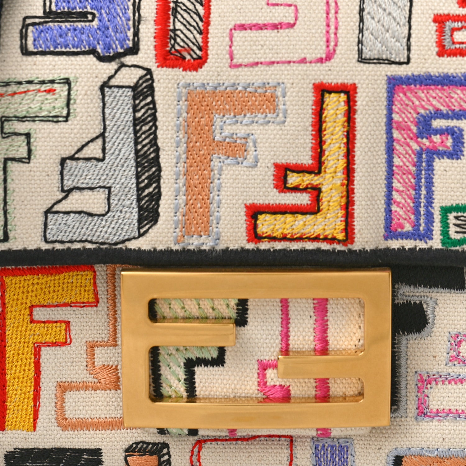 Fendi Canvas Vitello Seta FF Embroidered Chinese Valentines Day Mini Baguette Multicolor 8 of 10