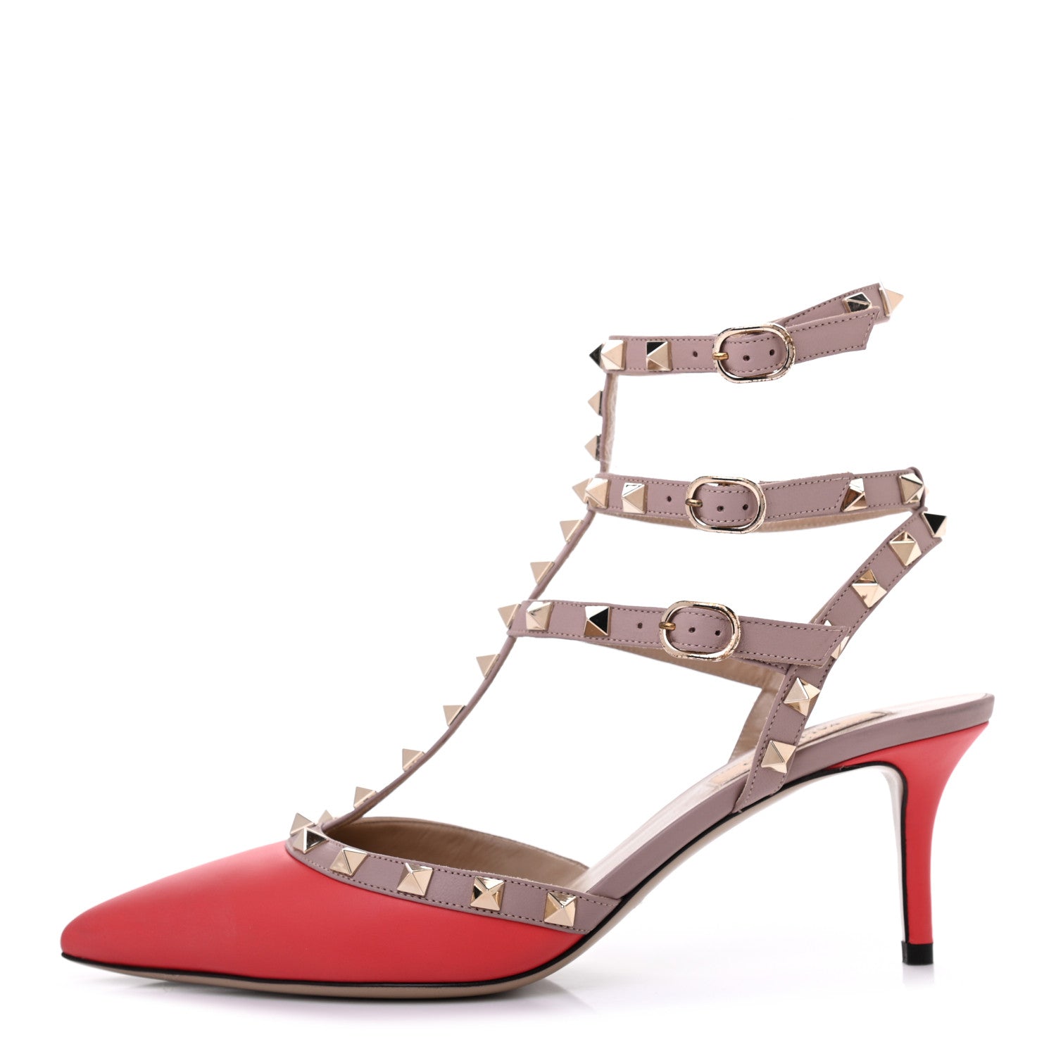 Valentino Garavani Nappa Rockstud Ankle Strap 65mm Pumps 39 Deep Coral Poudre 1 of 7