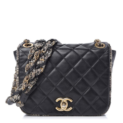 Chanel Lambskin Tweed Quilted Tweedy Flap Shoulder Bag Black 1 of 11