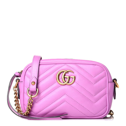 Gucci Calfskin Matelasse Mini GG Marmont Chain Shoulder Bag Candy Mousse 1 of 9