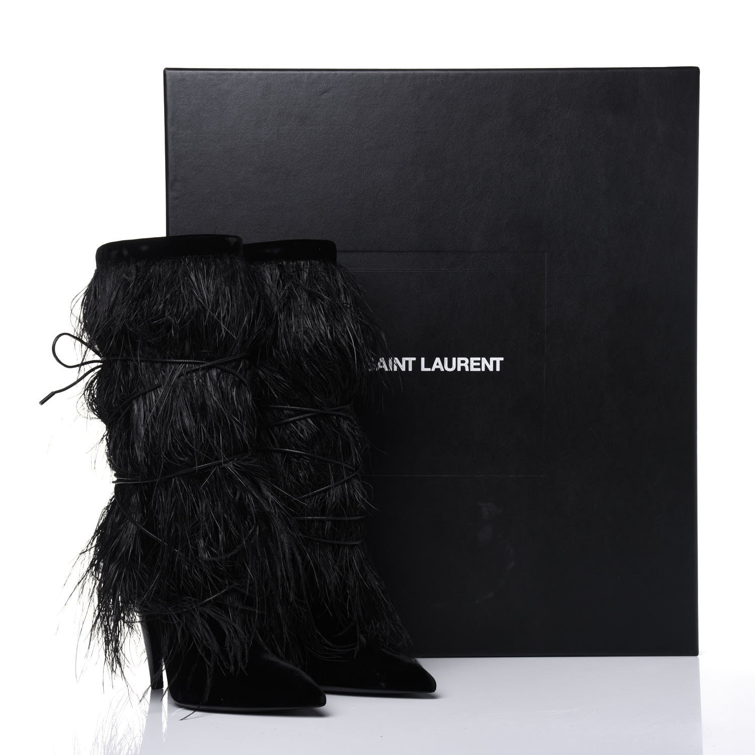 Saint Laurent Velluto Master Ostrich Yeti 110 Short Boots 37.5 Black 9 of 9