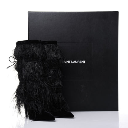 Saint Laurent Velluto Master Ostrich Yeti 110 Short Boots 37.5 Black 9 of 9