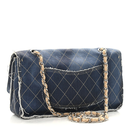 Chanel Denim Quilted Medium Pompom Flap Dark Blue 3 of 9