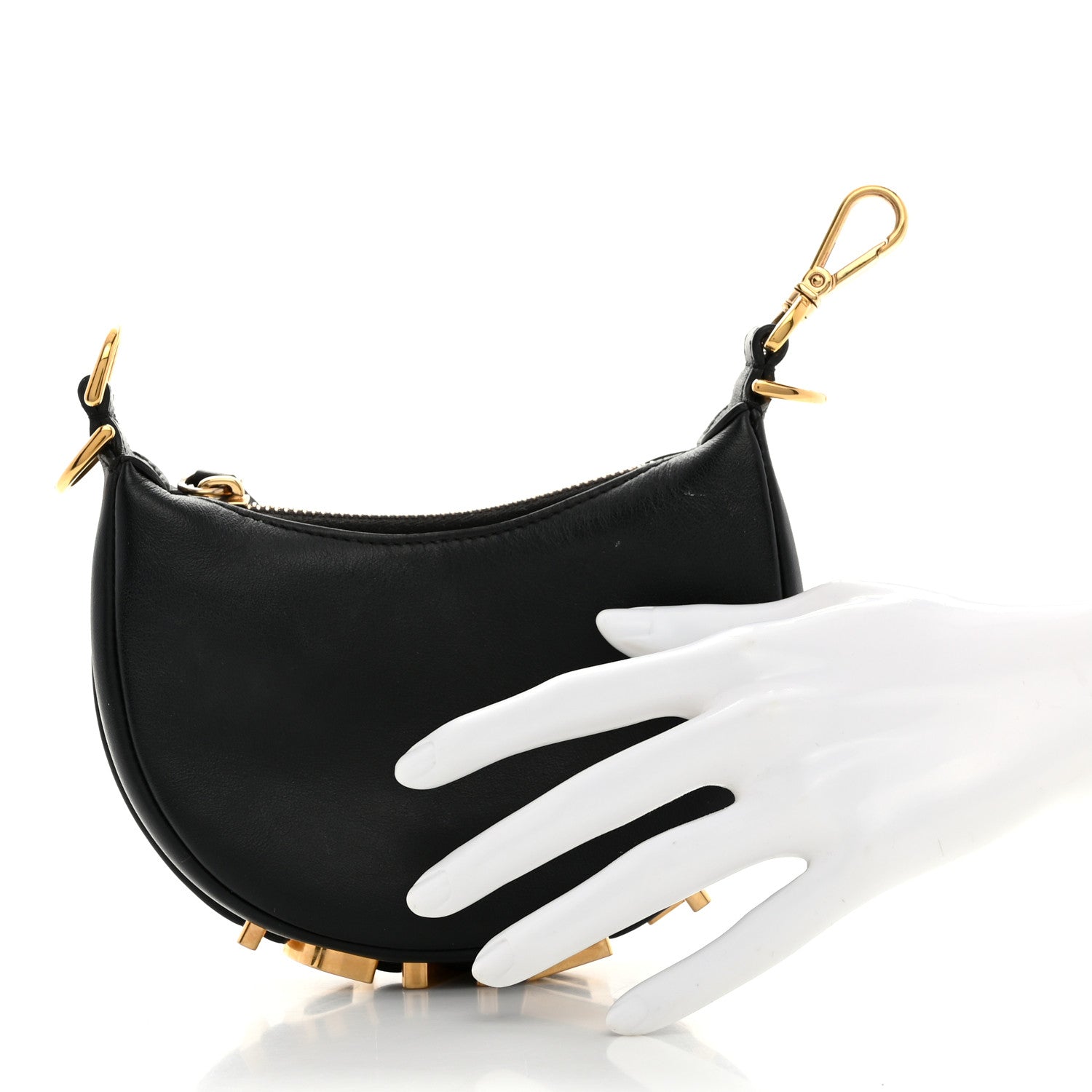 Fendi Vitello Grace Matte Nano Fendigraphy Hobo Charm Black 2 of 7