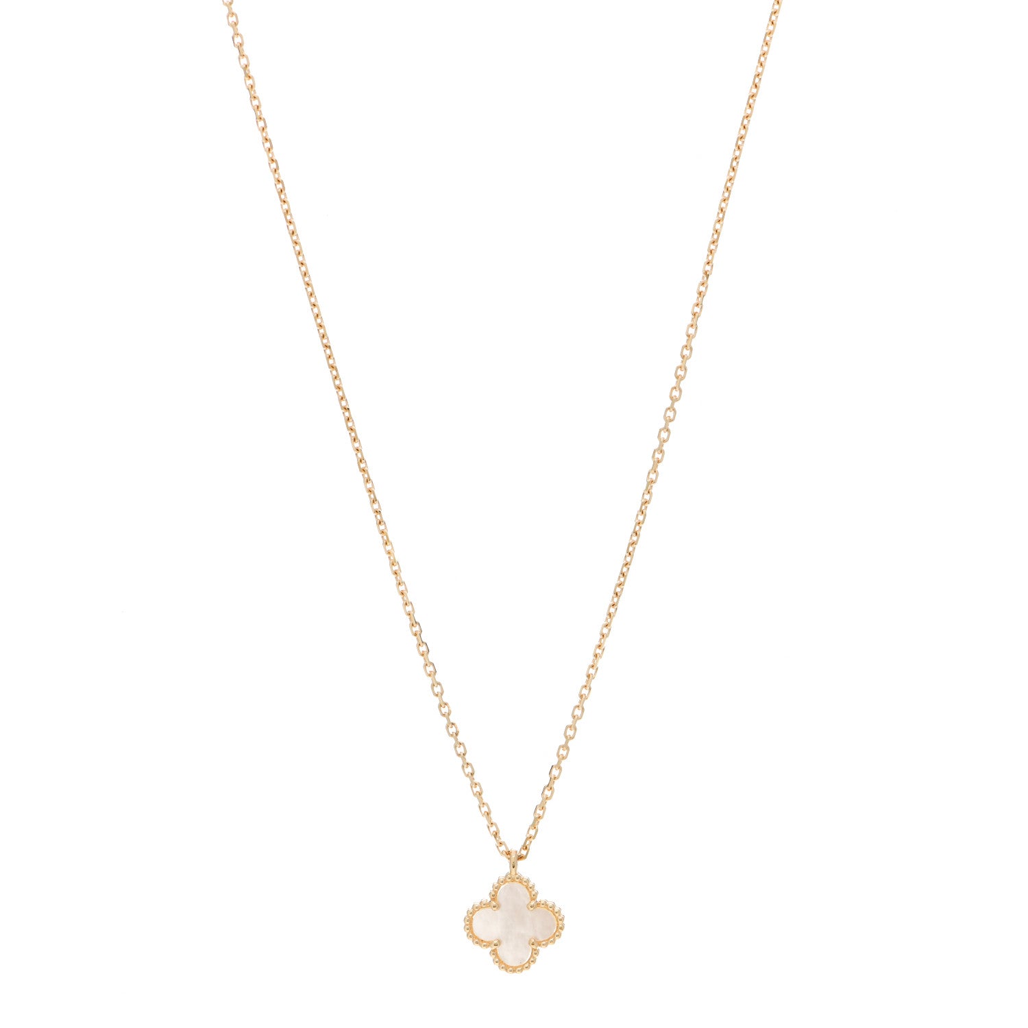 Van Cleef & Arpels 18K Yellow Gold Mother of Pearl Sweet Alhambra Pendant Necklace 1 of 5