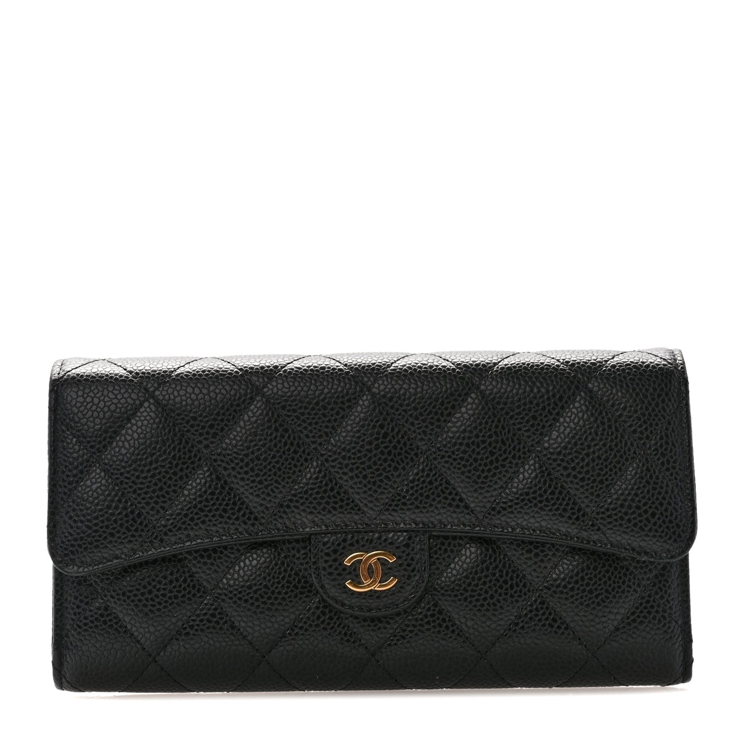 Caviar Quilted Large Gusset Flap Wallet Black