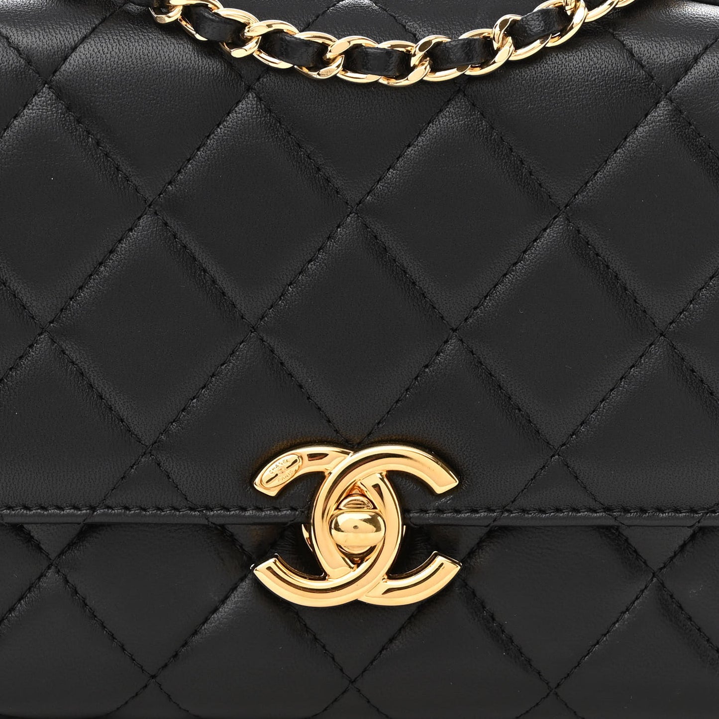 Lambskin Quilted Mini Golden Plate Flap Black
