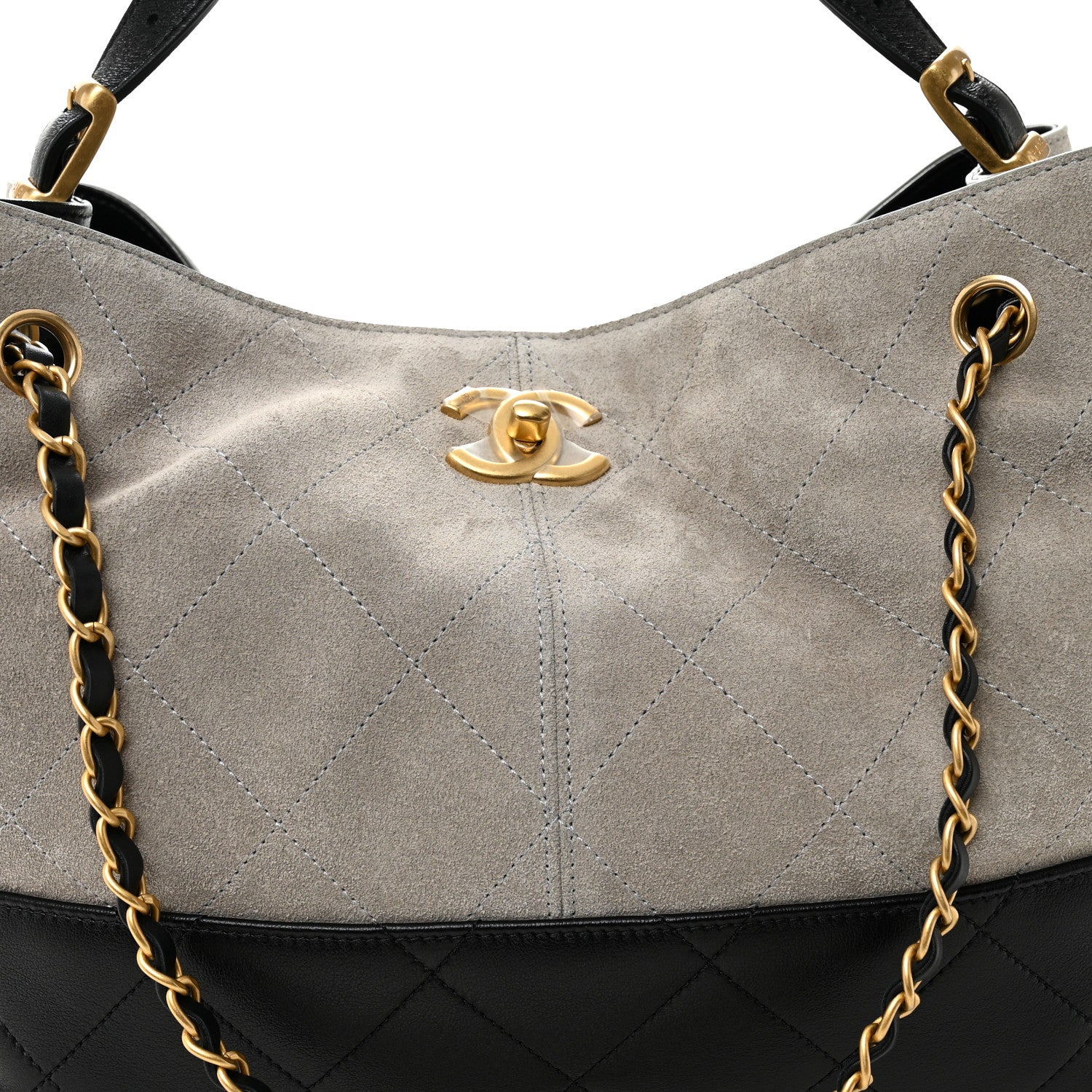 Chanel Suede Calfskin Shiny Lambskin Quilted Small Coco Base Shopping Bag Grey Black 8 of 10