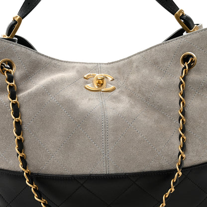 Chanel Suede Calfskin Shiny Lambskin Quilted Small Coco Base Shopping Bag Grey Black 8 of 10