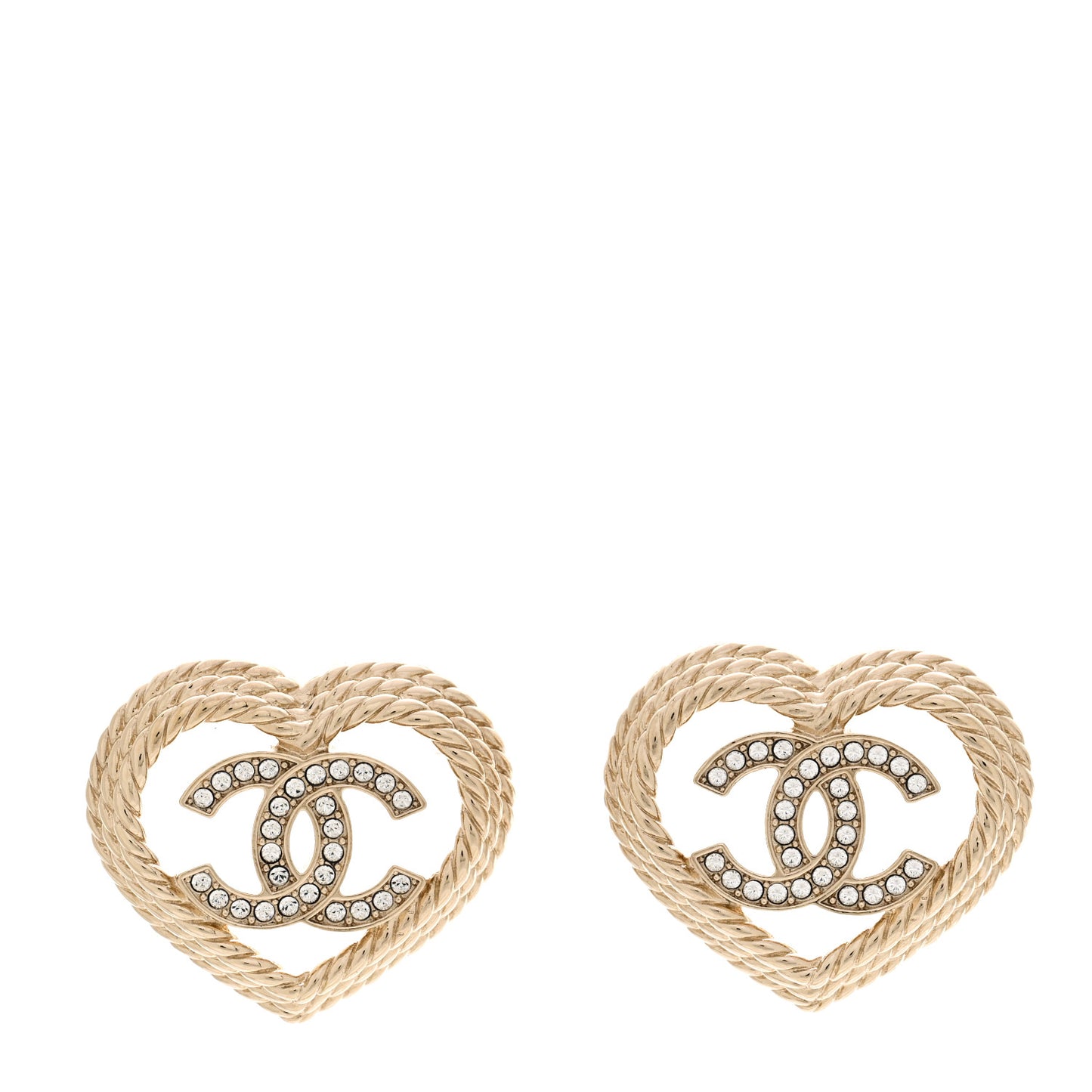 Crystal CC Twist Heart Earrings Gold