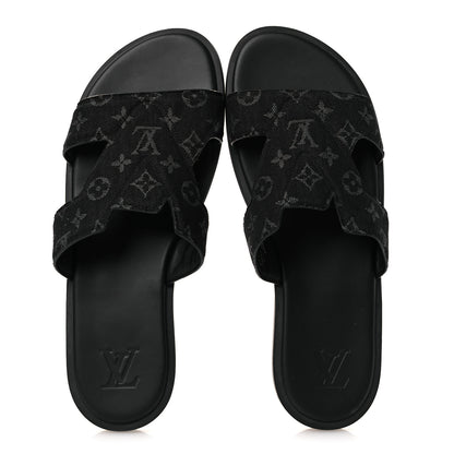 Louis Vuitton Monogram Denim Mens LV Oasis Mules 9.5 Black 2 of 11