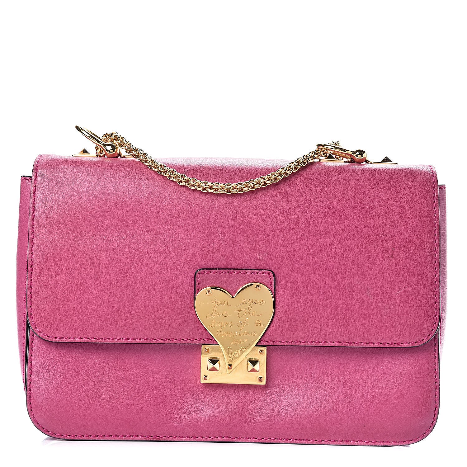 Valentino Garavani Shiny Nappa L'Amour Rockstud Shoulder Bag Fuxia 1 of 17