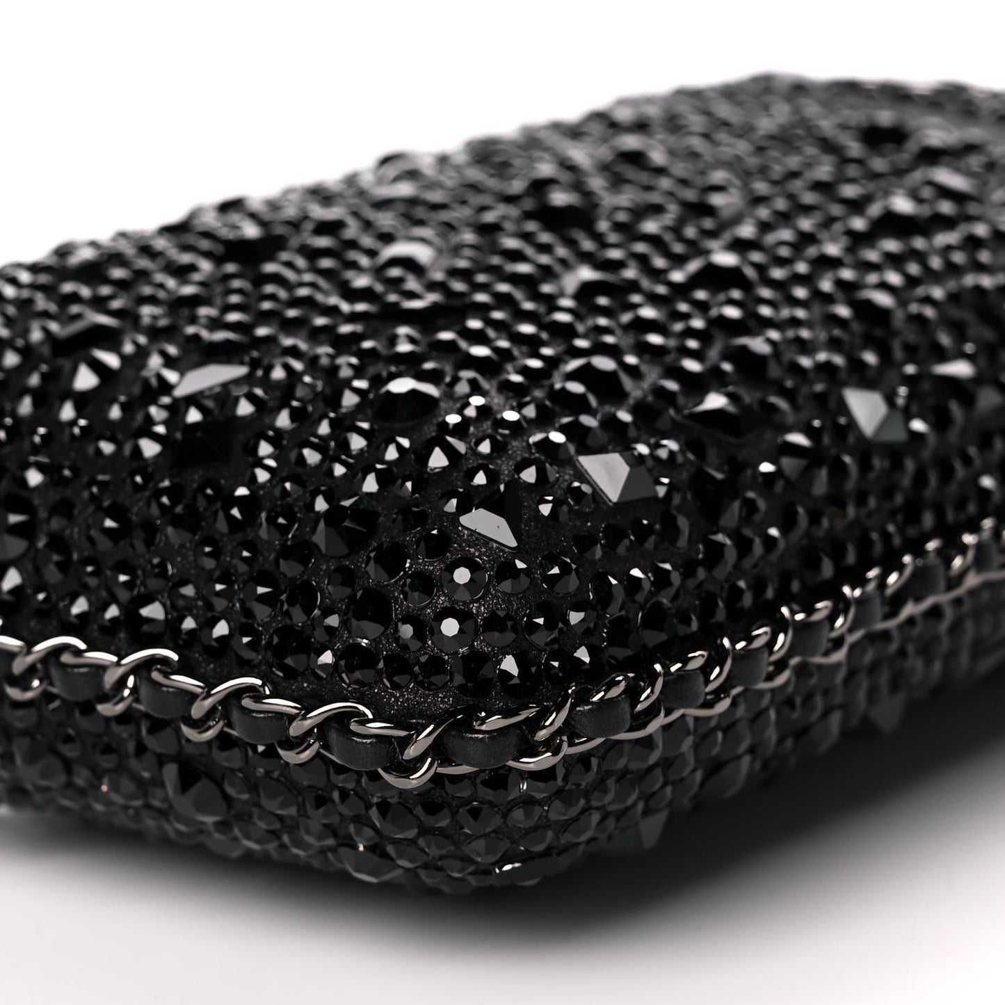 Satin Crystal Chain Around Phone Holder Black