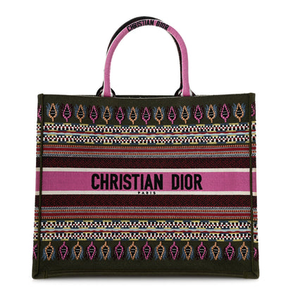 Christian Dior Canvas Embroidered Book Tote Olive Multicolor 1 of 12