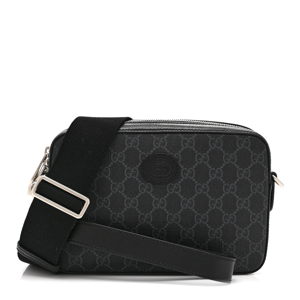 Gucci GG Supreme Monogram Azalea Calfskin Retro Interlocking G Wristlet Shoulder Bag Black 1 of 11