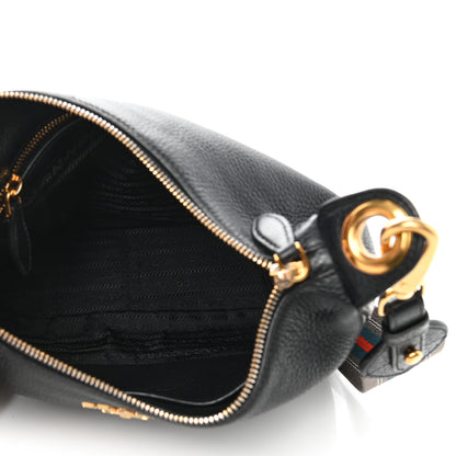 Prada Vitello Daino Zippered Messenger Hobo Black 4 of 14