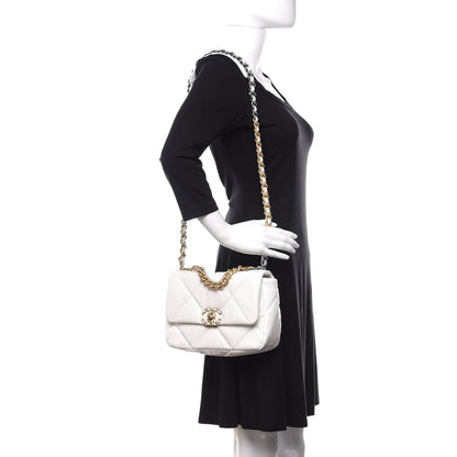 Chanel Shiny Crumpled Calfskin Quilted Medium 19 Flap White 3 of 11