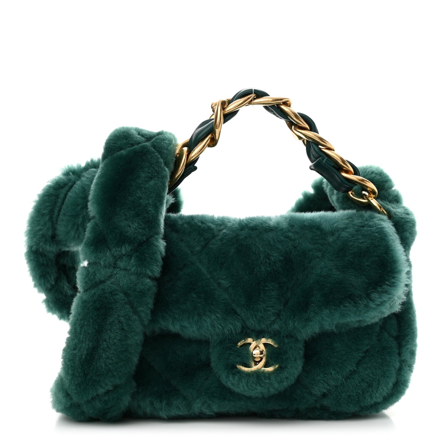 Shearling Lambskin Quilted Flap Green