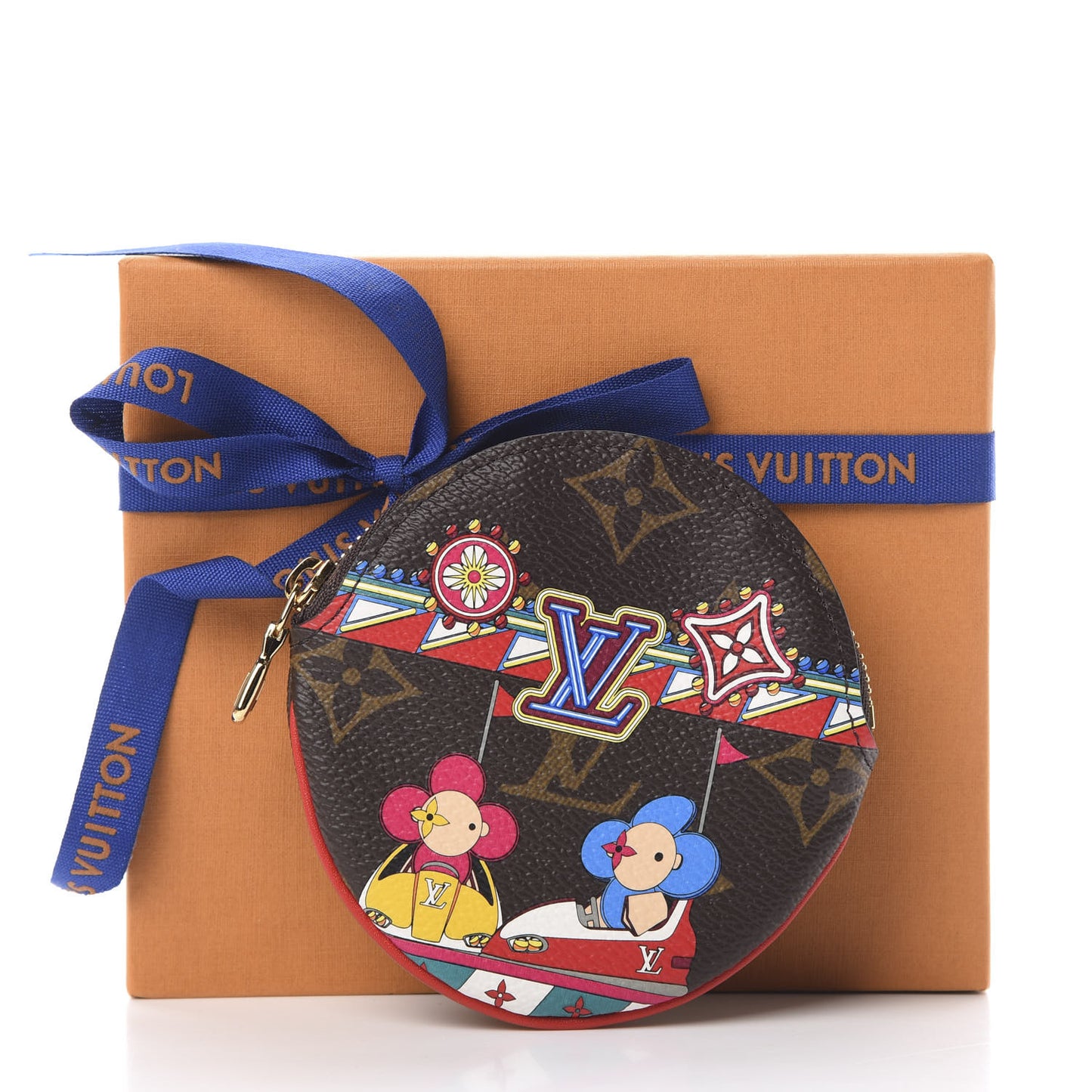 Monogram 2020 Christmas Animation Bumper Cars Round Coin Purse Coquelicot