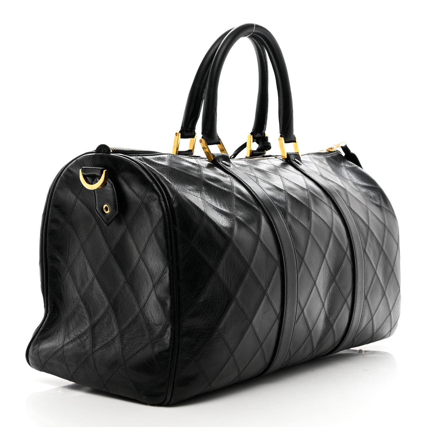 Chanel Lambskin Stitched Duffle Travel Bag Black 2 of 14
