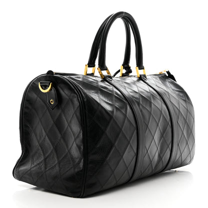 Chanel Lambskin Stitched Duffle Travel Bag Black 2 of 14