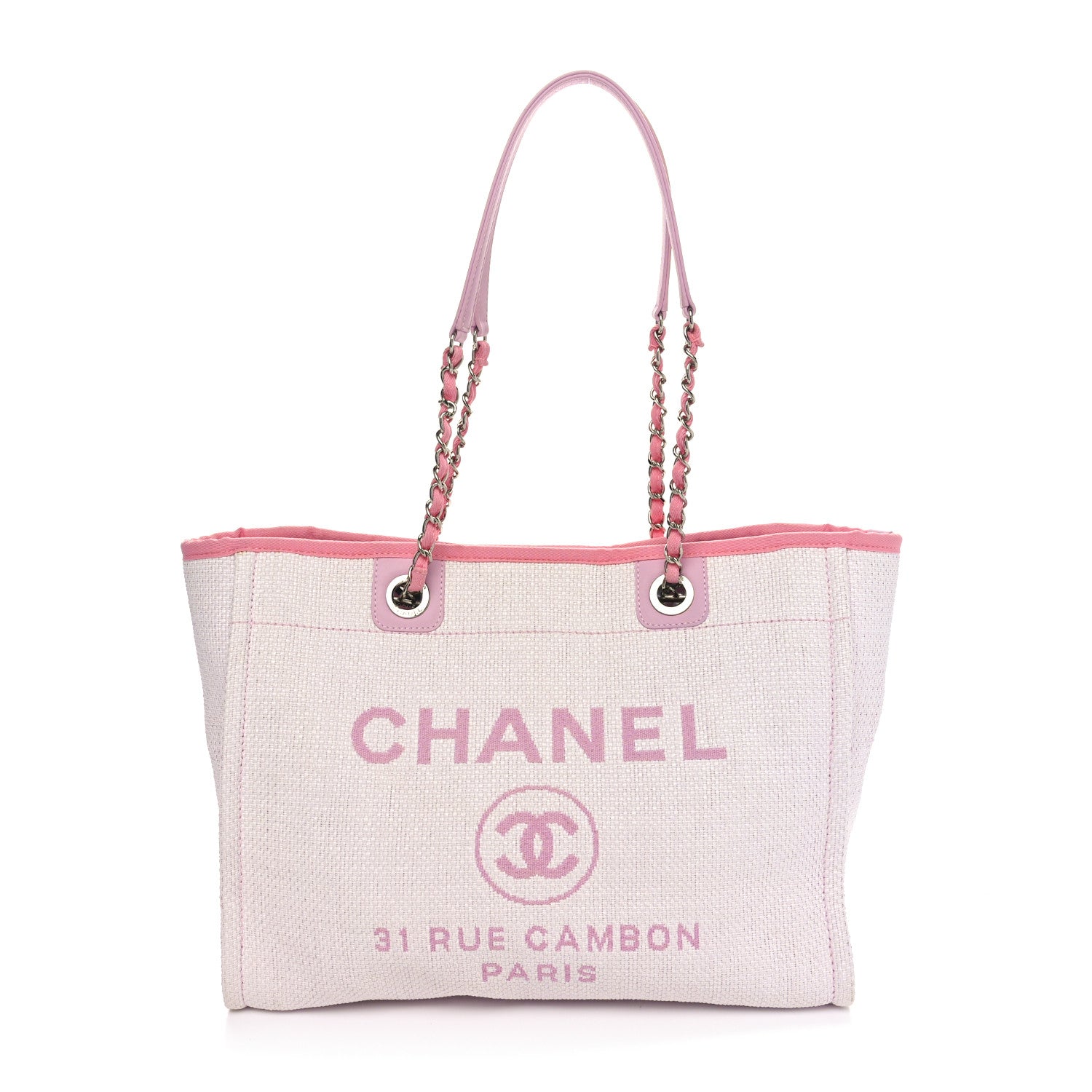 Chanel Woven Straw Raffia Small Deauville Tote Pink 1 of 10