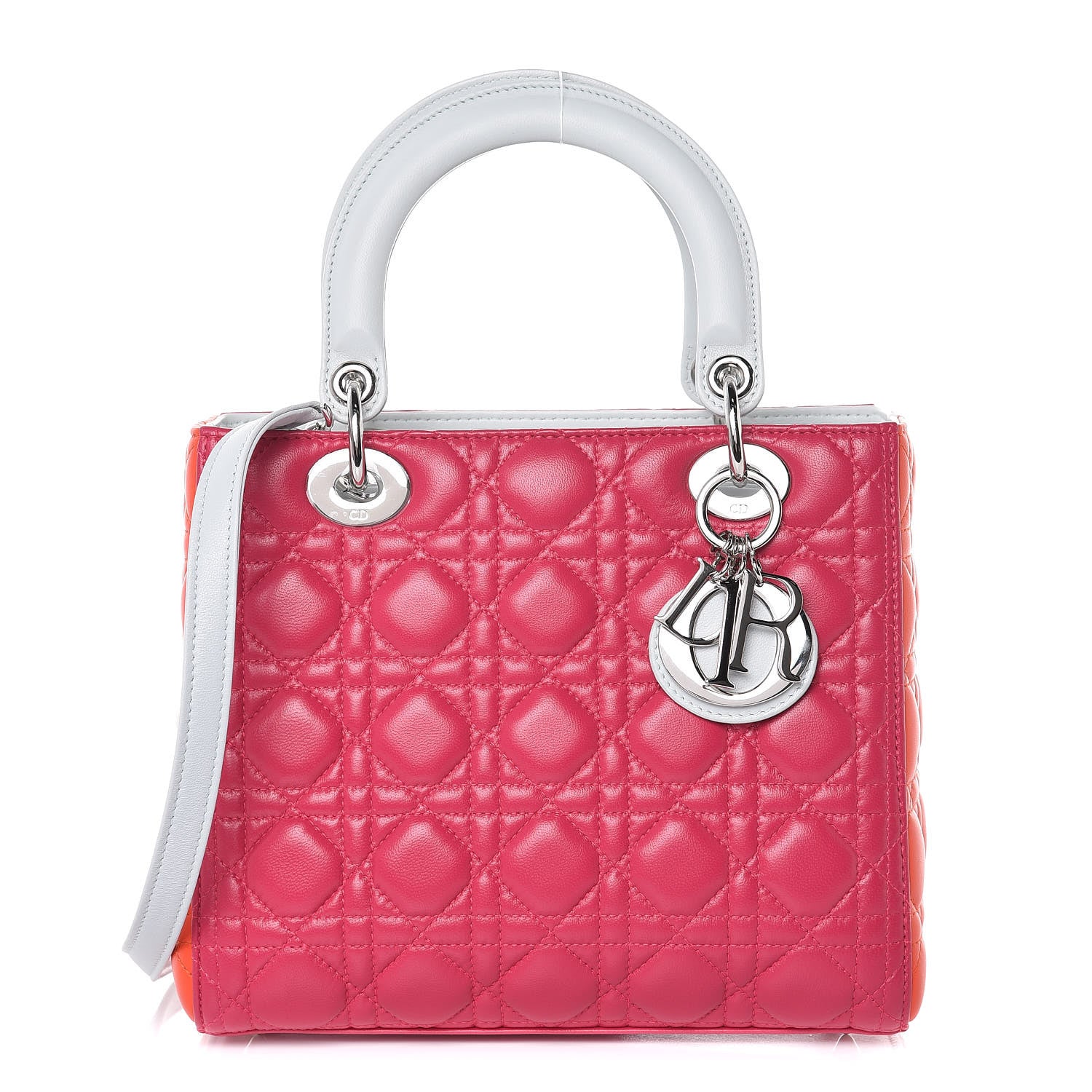 Christian Dior Lambskin Cannage Medium Tri-Color Lady Dior Fuchsia Orange 1 of 8