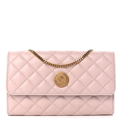 Versace Calfskin Icon Quilted Wallet On Chain Crossbody Pink 1 of 8
