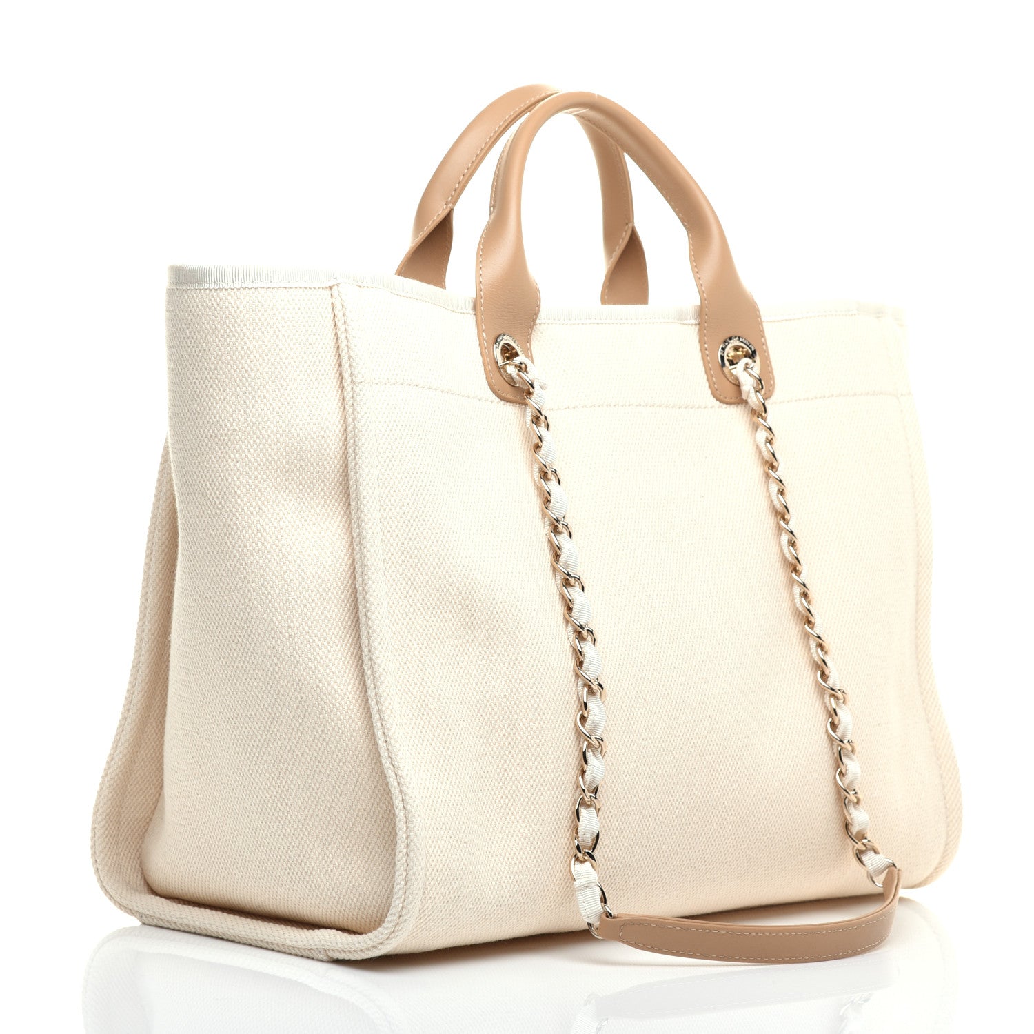 Chanel Canvas Pearl Medium Deauville Tote Ecru Beige 3 of 11
