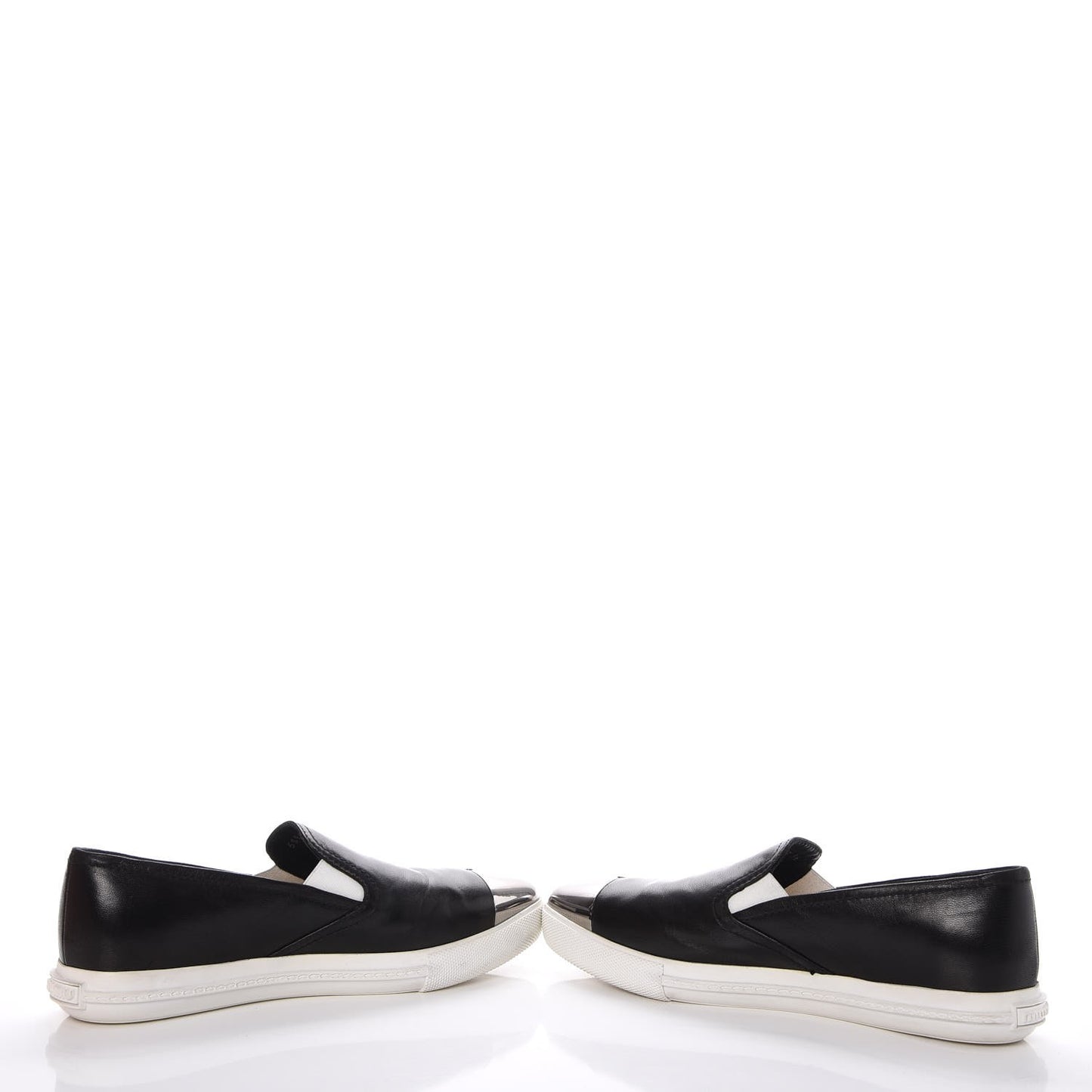 Nappa Metal Cap Toe Slip On Sneakers 36 Black Silver