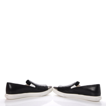 Miu Miu Nappa Metal Cap Toe Slip On Sneakers 36 Black Silver 5 of 14