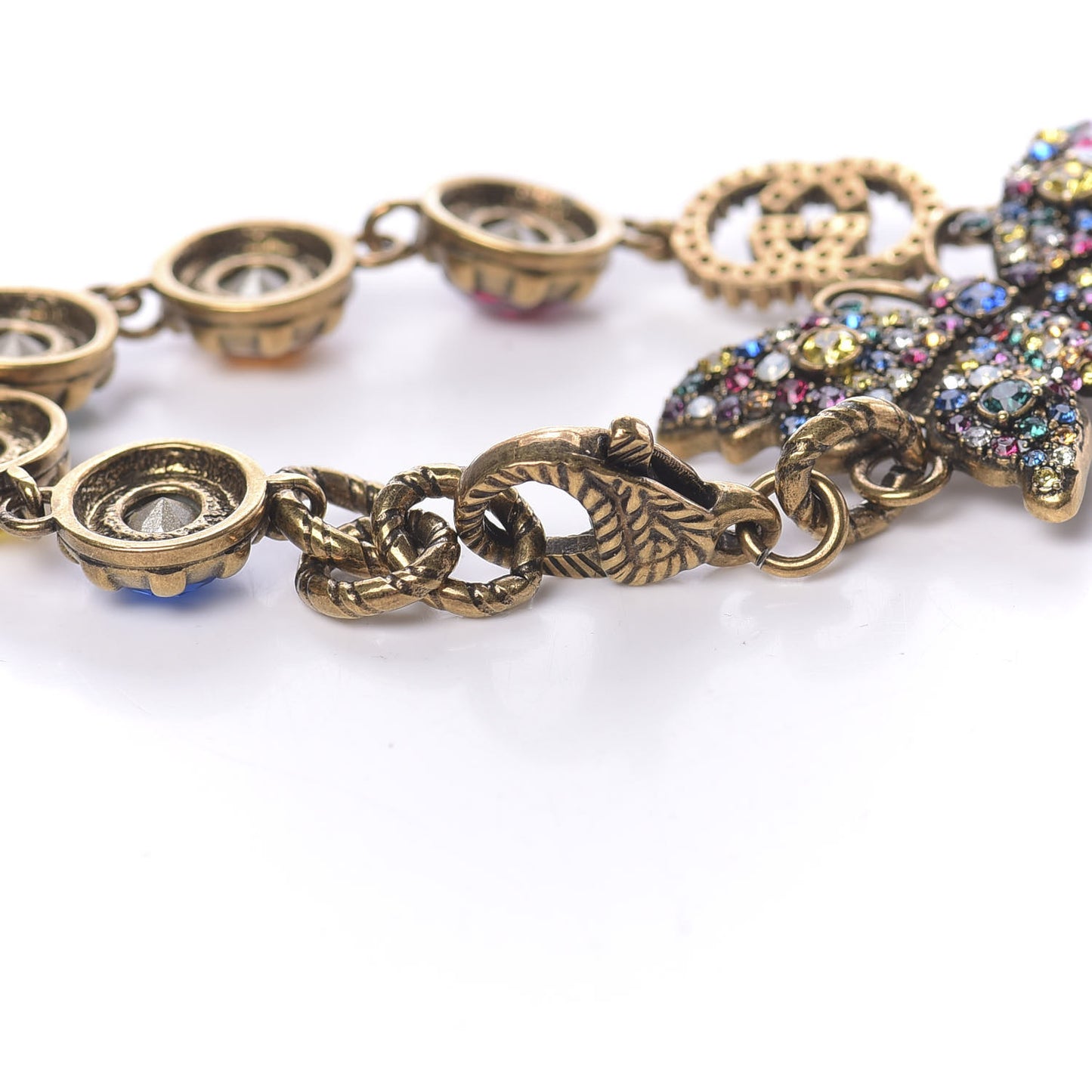 Crystal Butterfly Bracelet Aged Gold Multicolor
