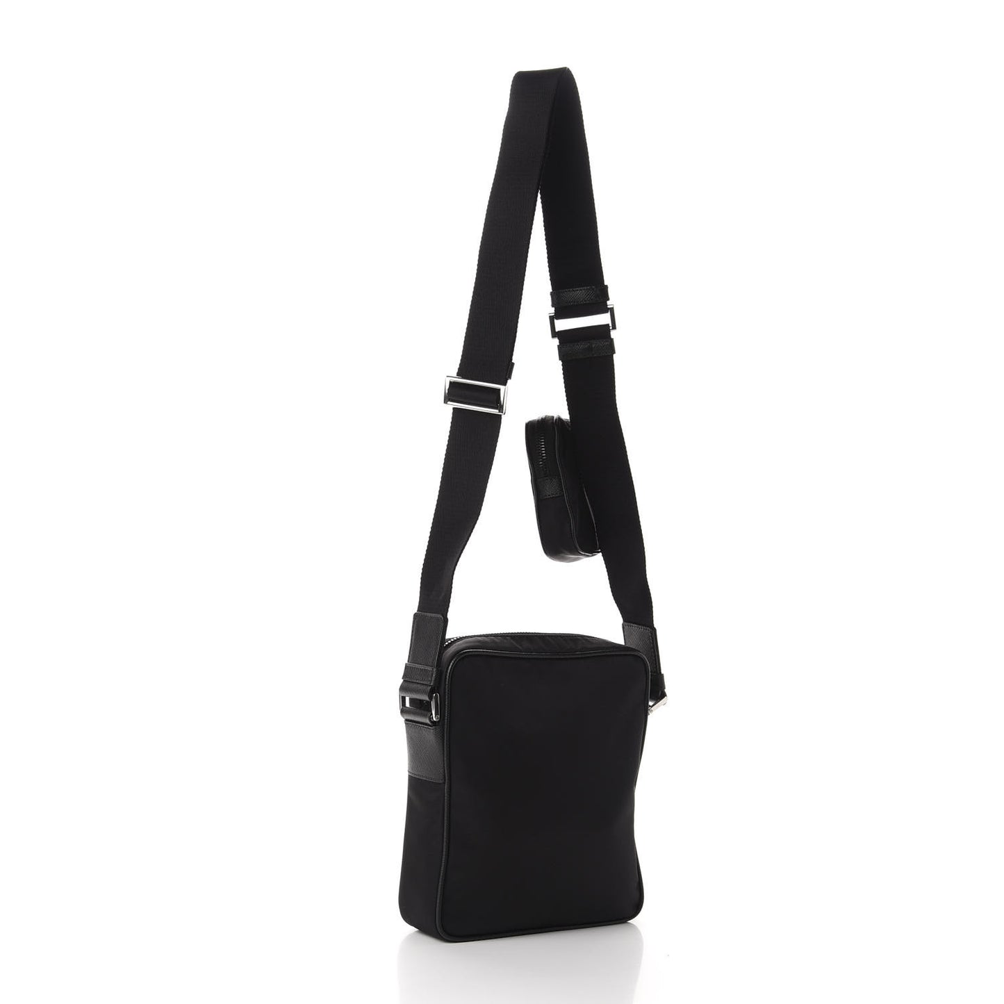 Tessuto Nylon Saffiano Pocket Messenger Shoulder Bag Black