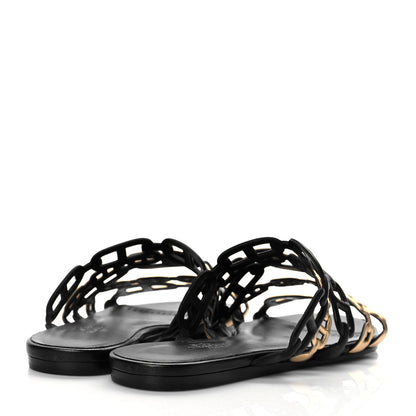 Hermes Metallic Nappa Suede Chaine d'Ancre Sandals 38 Black Champagne 4 of 8