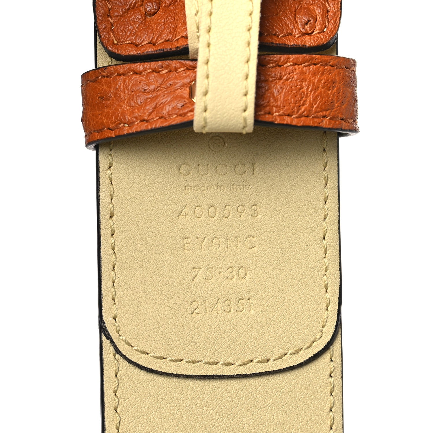 Gucci Ostrich Snakeskin Double G 40mm Belt 75 30 Gold Cloud Butter Ivory Paradise Cloud 4 of 7