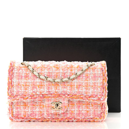 Chanel Tweed Braid Sequin Medium Double Flap White Pink Orange 13 of 13