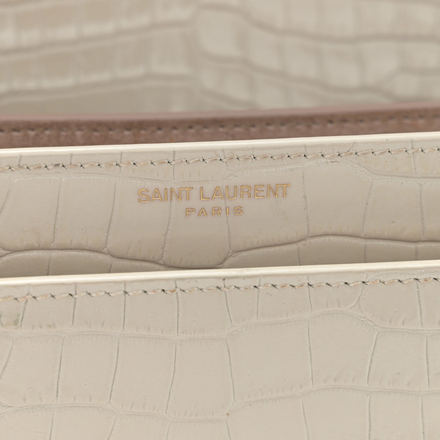 Saint Laurent Calfskin Crocodile Embossed Medium Monogram Sunset Blanc Vintage 7 of 14